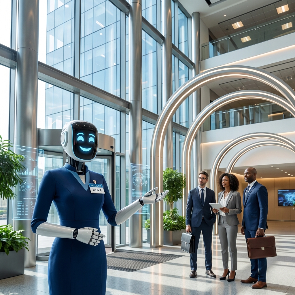 Robot lễ tân thông minh đón khách tại khách sạn 5 sao